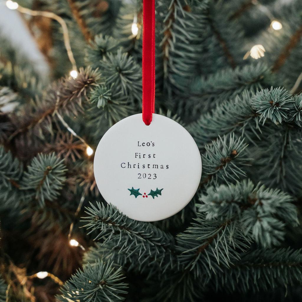 Baby's First Christmas Holly Flat Bauble