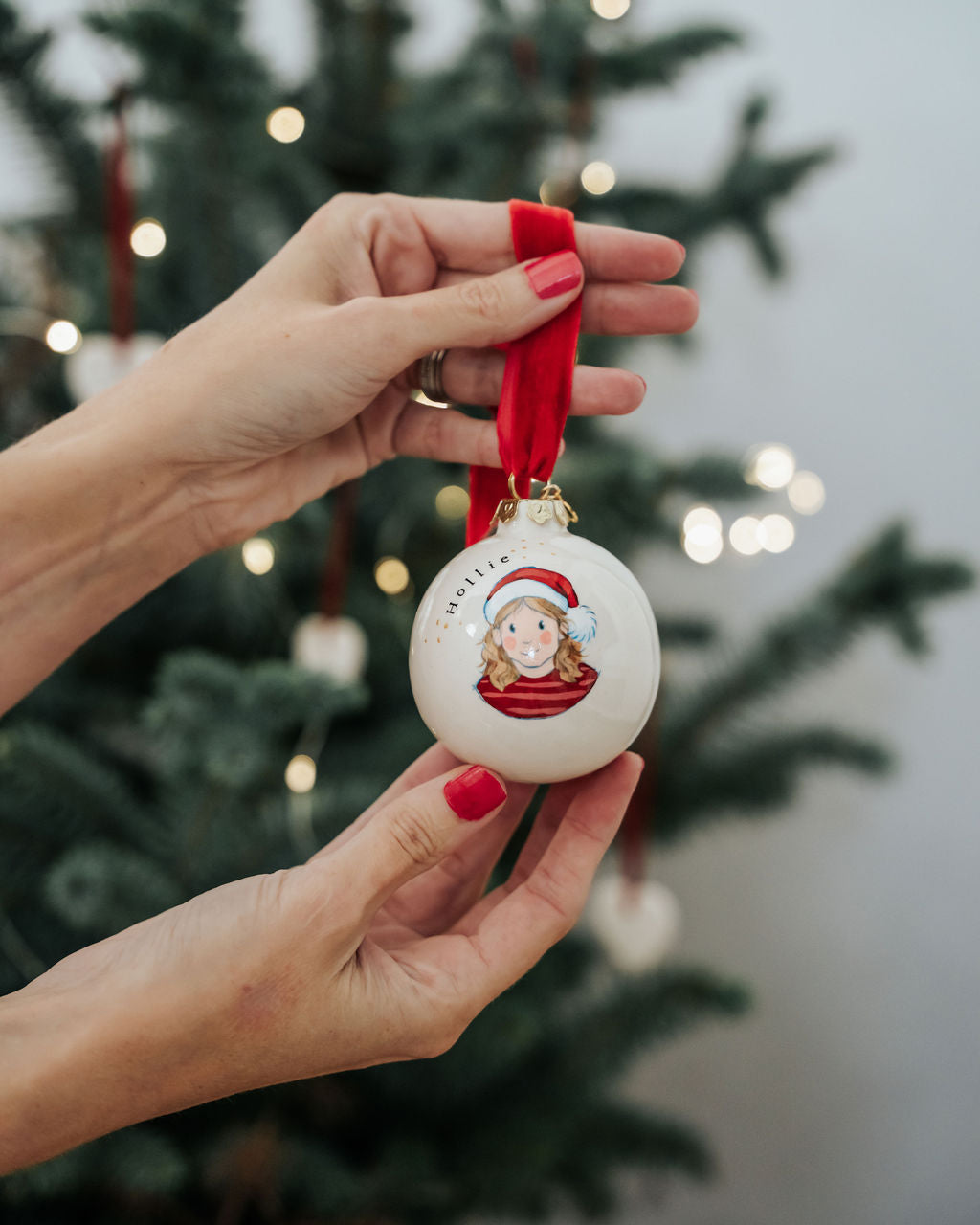 Santa Hat Portrait Christmas Bauble for One