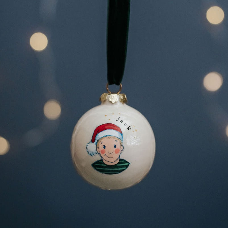 Santa Hat Portrait Christmas Bauble for One