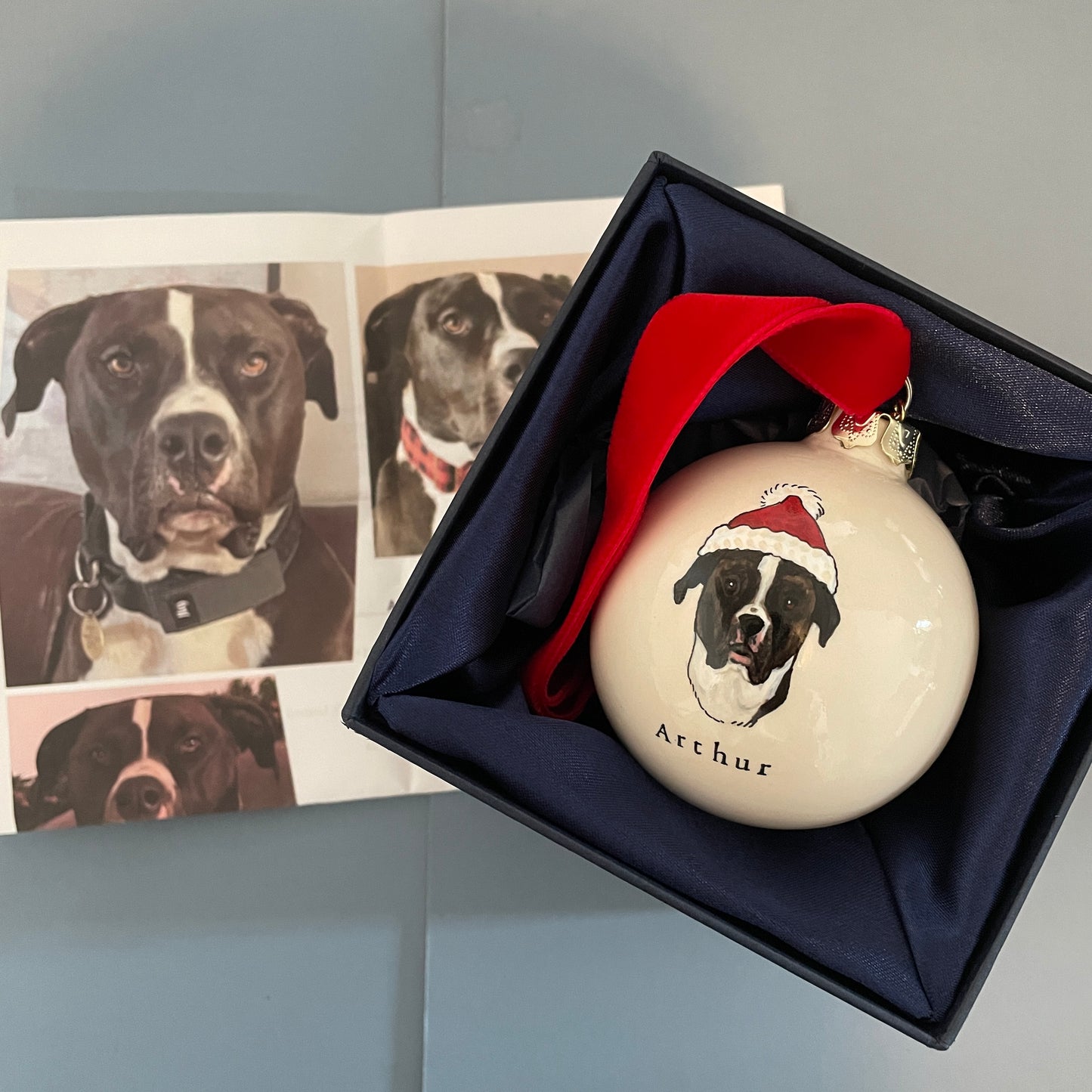 Santa Hat Dog Portrait Christmas Bauble