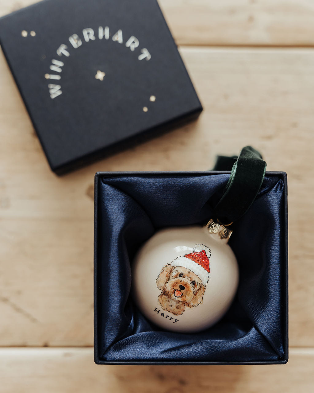 Santa Hat Dog Portrait Christmas Bauble