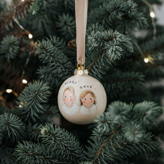 Neutral Portrait Christmas Bauble for Two