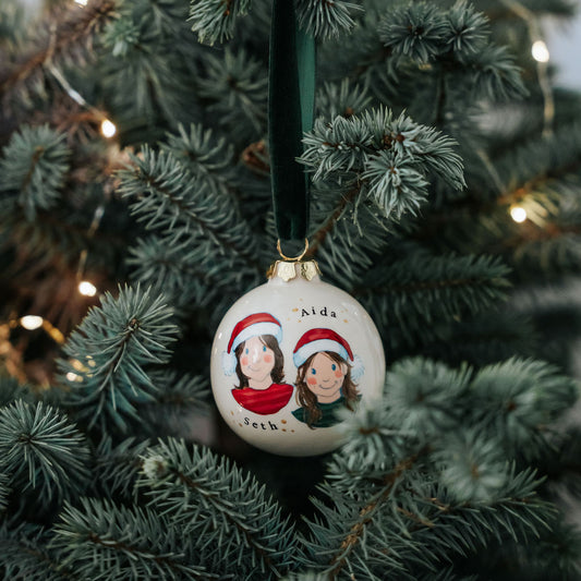 Santa Hat Portrait Christmas Bauble for Two