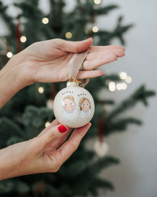 Neutral Portrait Christmas Bauble for Two