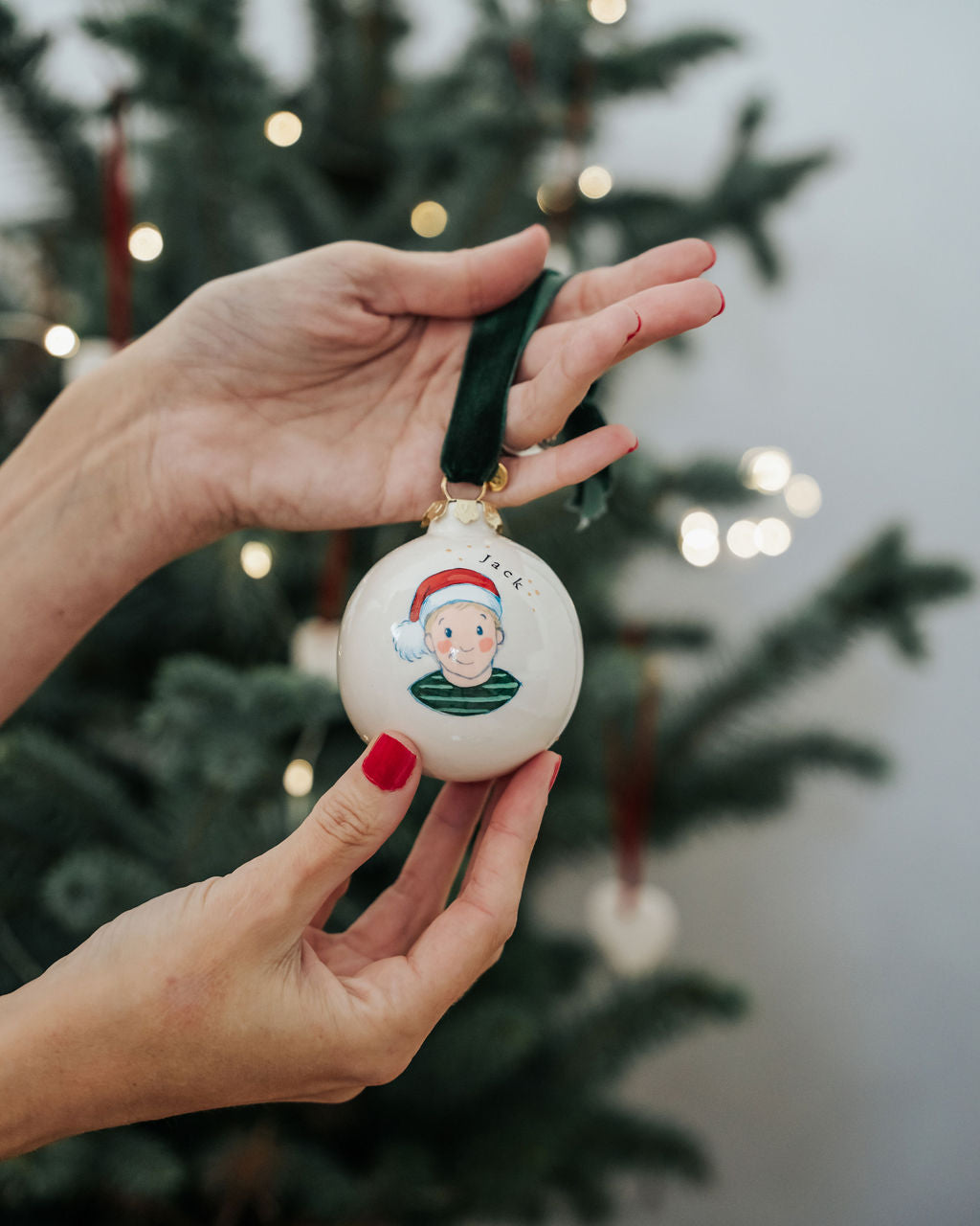 Santa Hat Portrait Christmas Bauble for One