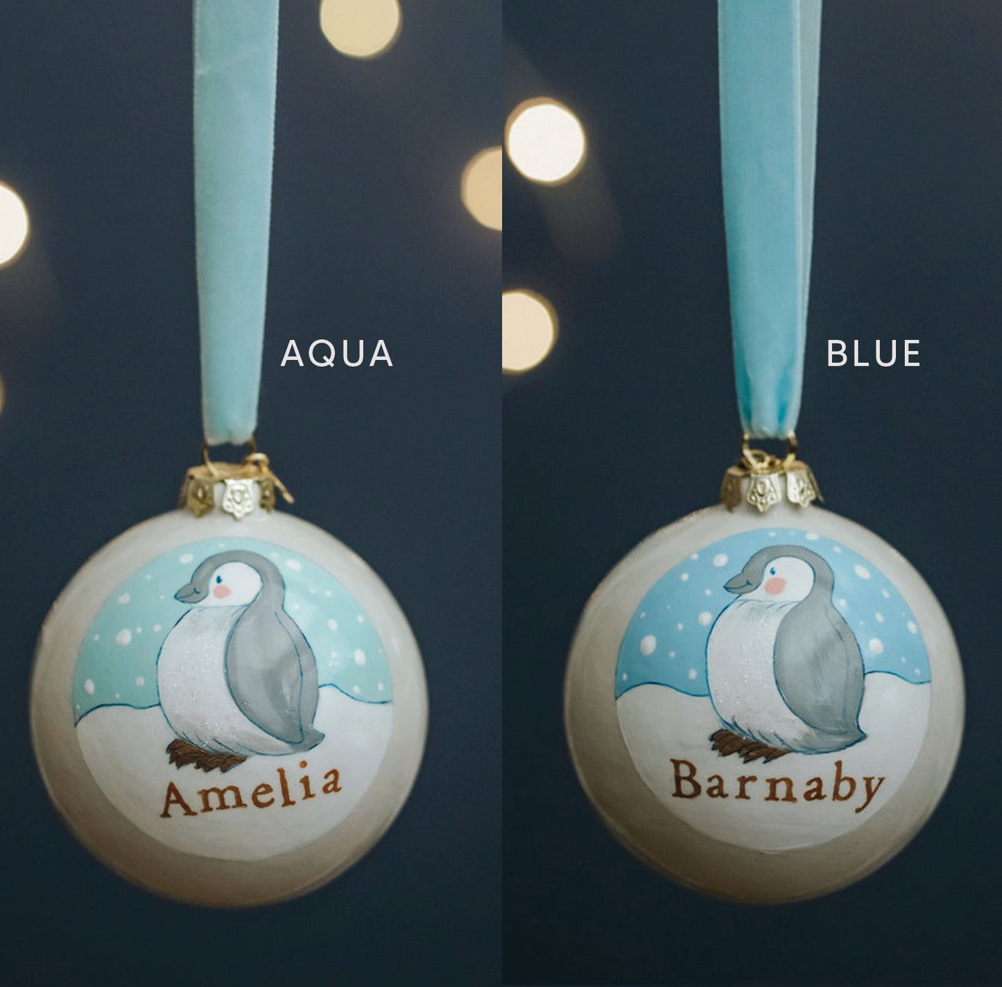 Baby's First Christmas Bauble Penguin Aqua