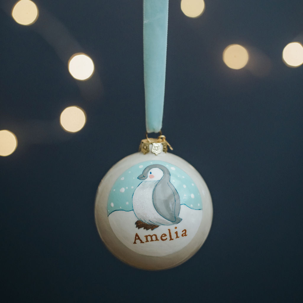 Baby's First Christmas Bauble Penguin Aqua