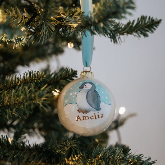 Baby's First Christmas Bauble Penguin Aqua